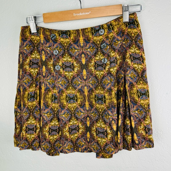 Free People Lovers Lane Pleated Mini Skirt Button Detail Sz 2 Side Zip - Picture 2 of 9